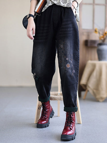 Vintage Embroidered Wide Leg Jean Pants