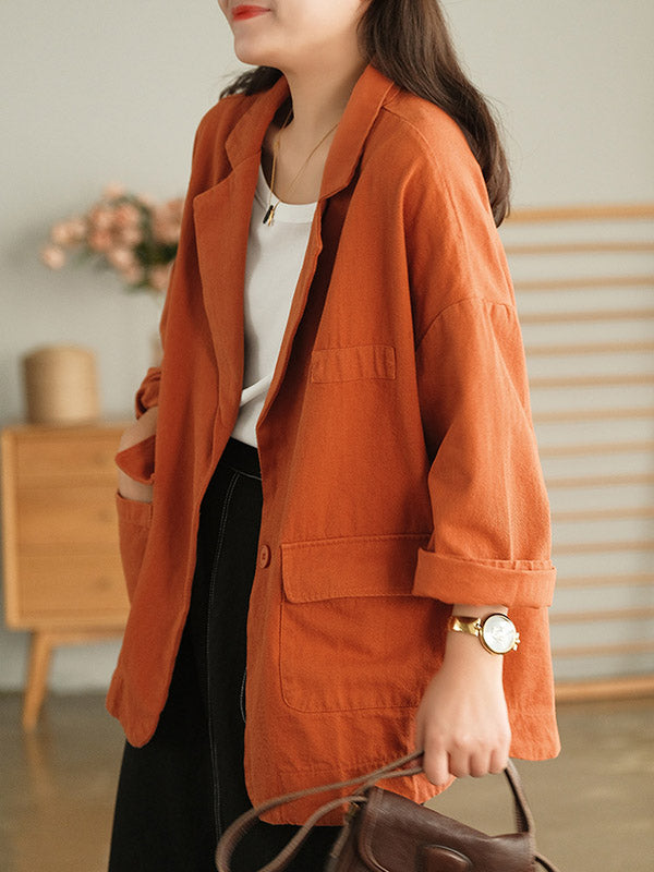 Simple Solid Color Notched Collar Batwing Sleeve Outerwear