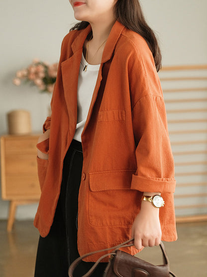 Simple Solid Color Notched Collar Batwing Sleeve Outerwear