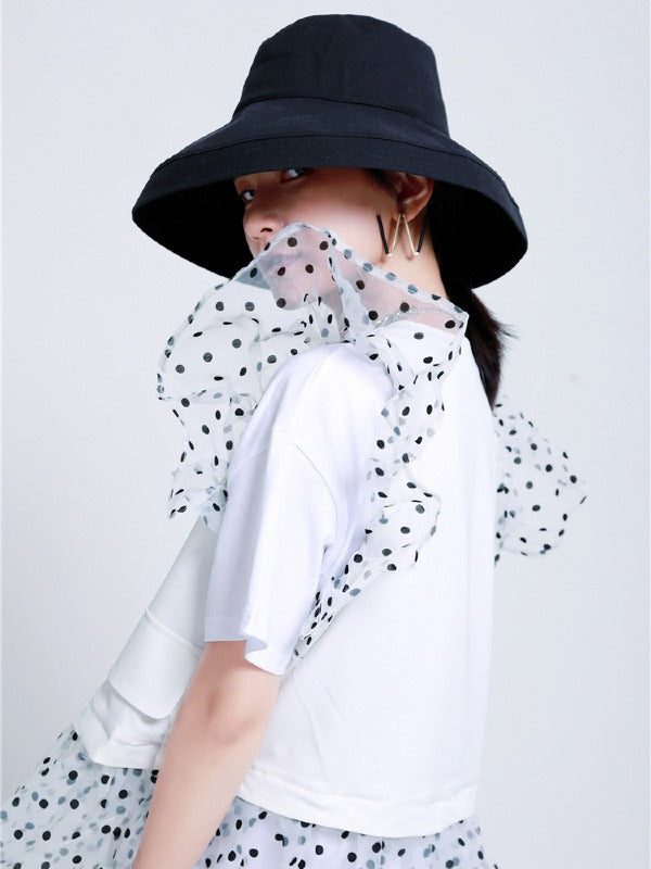 TWO-PIECES LACE CROCHET PANEL RUFFLE FALBALA WAISTCOAT &INNER DRESS