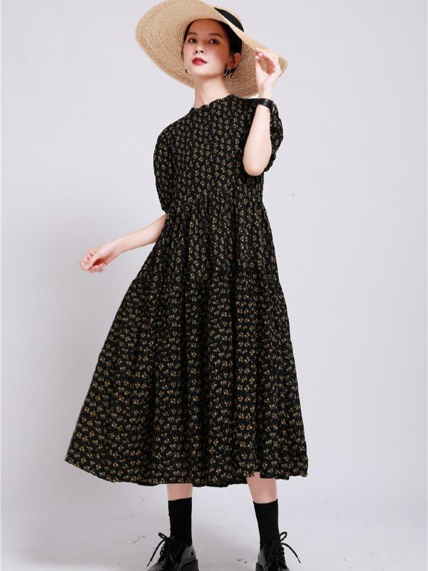 Fashion Floral Bishop Sleeve Dress
