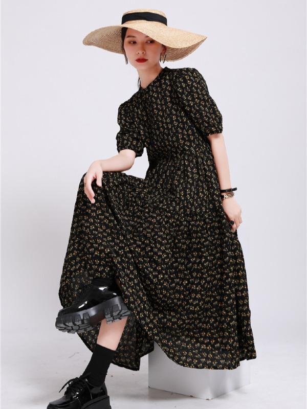 Fashion Floral Bishop Sleeve Dress