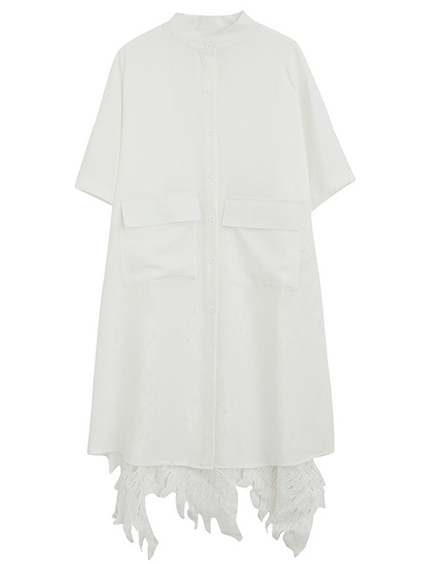 LOOSE SPLIT-JOINT HOLLOW SOLID LONG BLOUSE