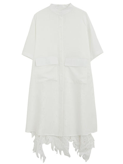 LOOSE SPLIT-JOINT HOLLOW SOLID LONG BLOUSE