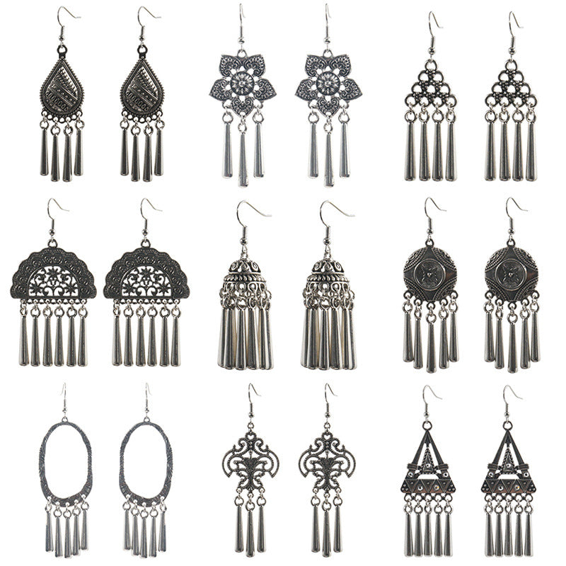 Peacock Flower Leaf National Wind Silver Earrings