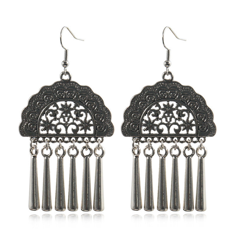 Peacock Flower Leaf National Wind Silver Earrings