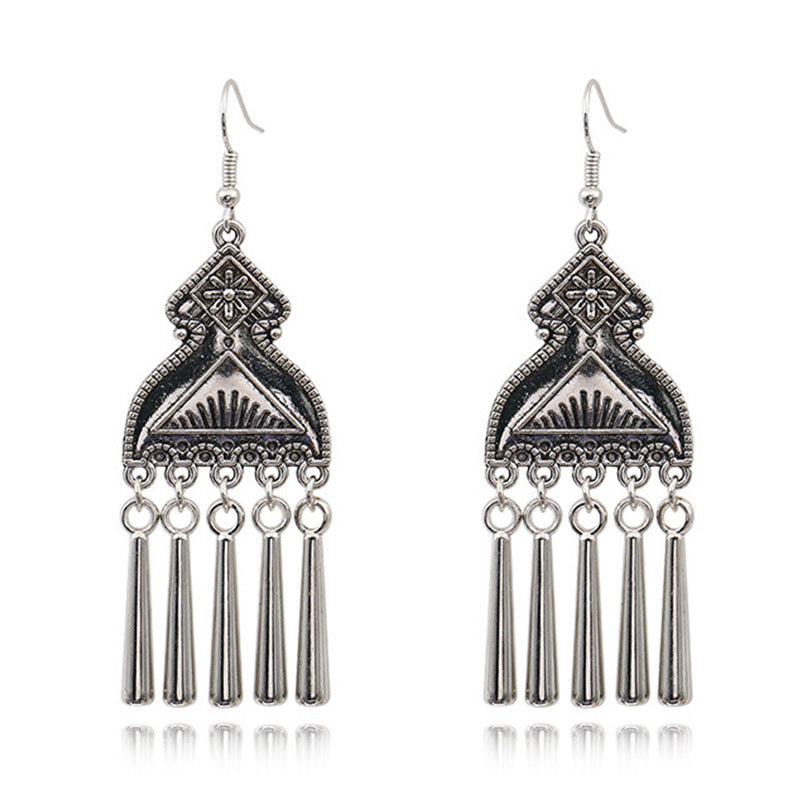 Peacock Flower Leaf National Wind Silver Earrings