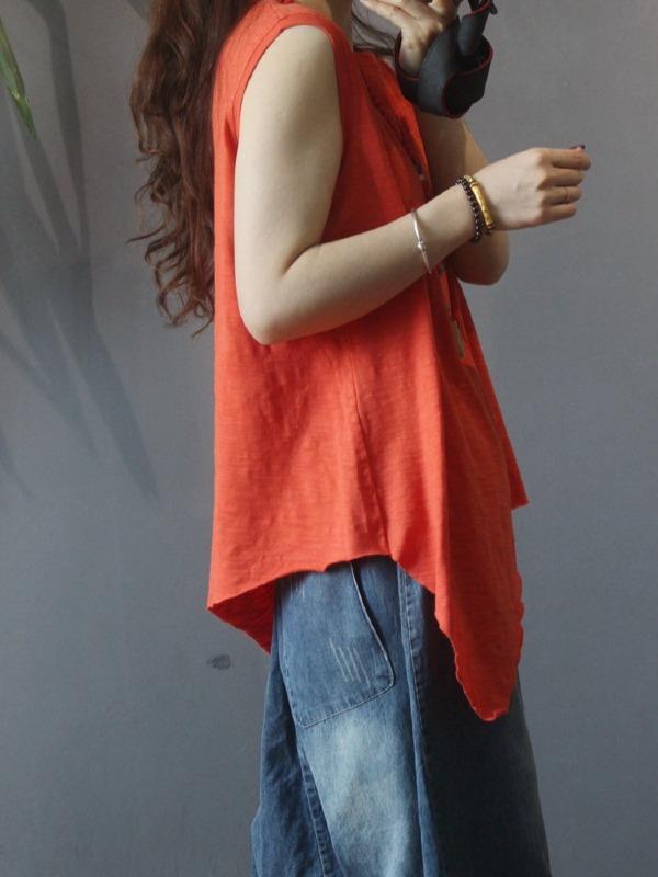 Vintage Solid Irregularity Sleeveless Vest Tops