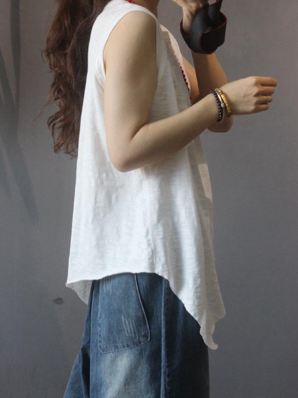 Vintage Solid Irregularity Sleeveless Vest Tops