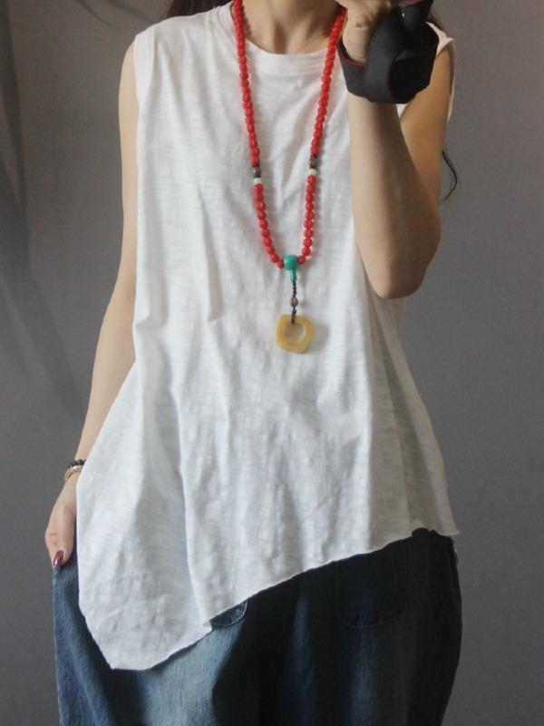 Vintage Solid Irregularity Sleeveless Vest Tops