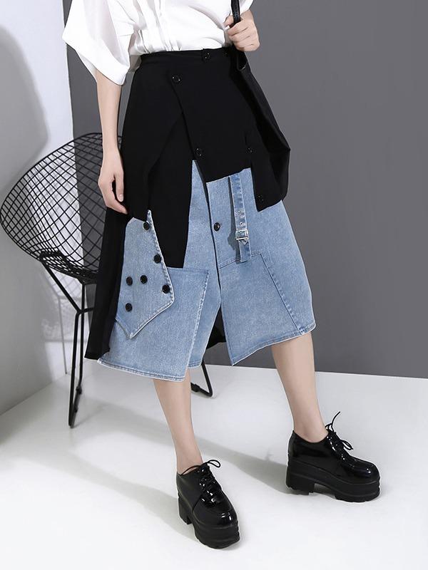 Fashion Empire Split-Joint Denim A-Line Skirt