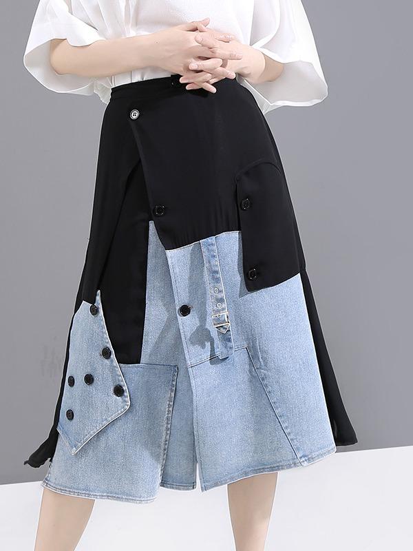 Fashion Empire Split-Joint Denim A-Line Skirt