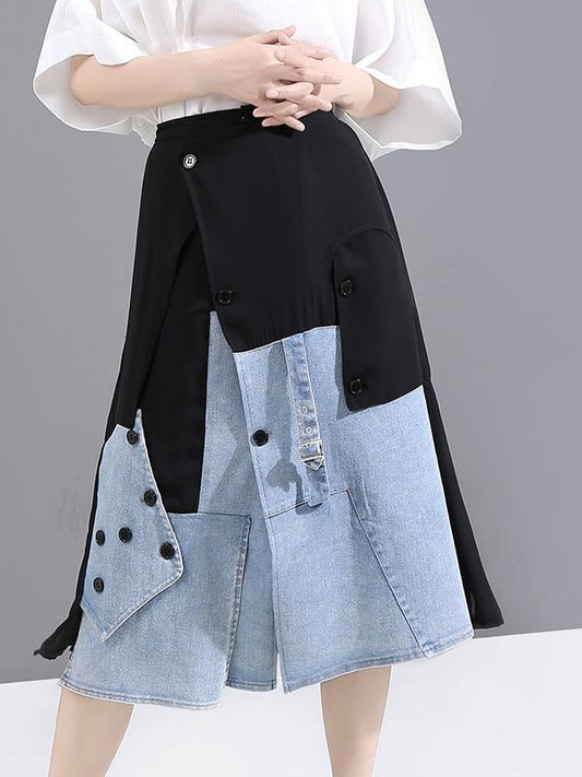 Fashion Empire Split-Joint Denim A-Line Skirt