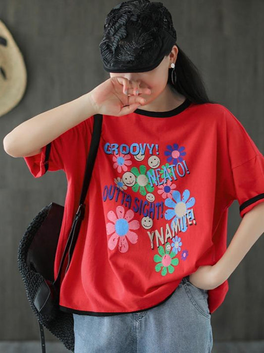 Retro Loose Round Neck Short Sleeve Top