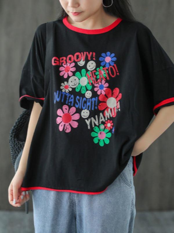Retro Loose Round Neck Short Sleeve Top