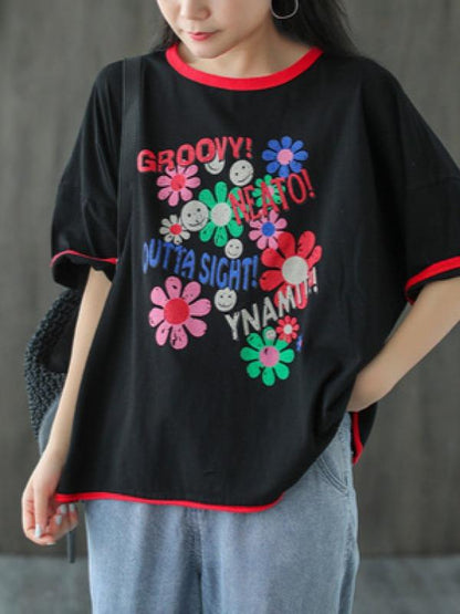 Retro Loose Round Neck Short Sleeve Top
