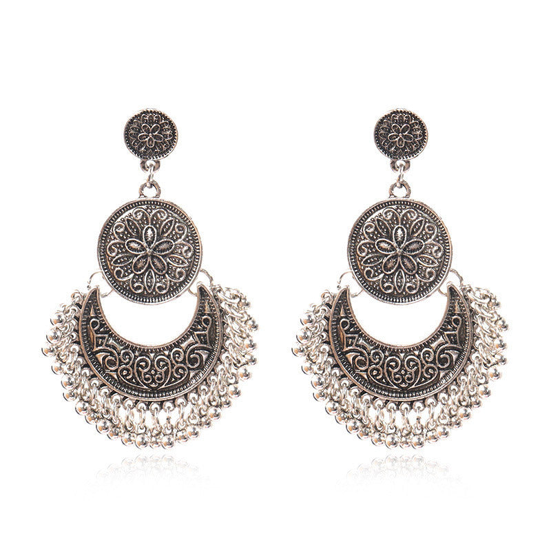 Vintage geometric round bead tassel earrings