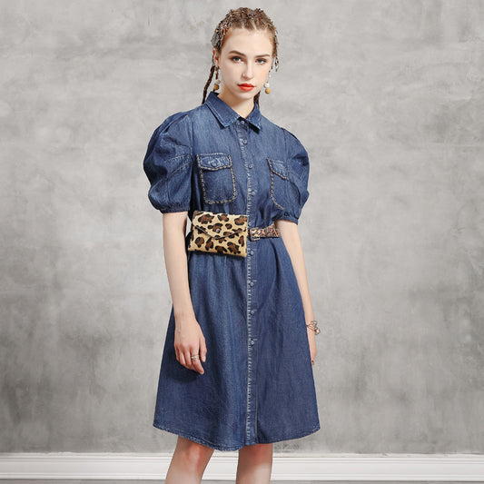 Denim Shirt Skirt Old Bubble Sleeve Dress
