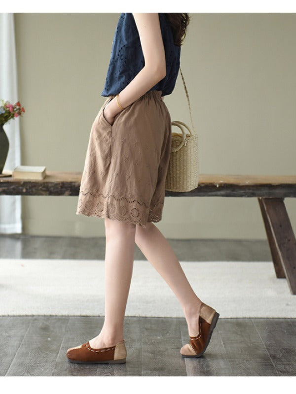 ARTISTIC RETRO HOLLOW EMBROIDERED SHORTS