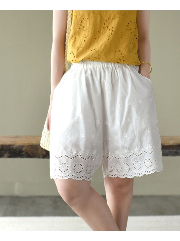 ARTISTIC RETRO HOLLOW EMBROIDERED SHORTS