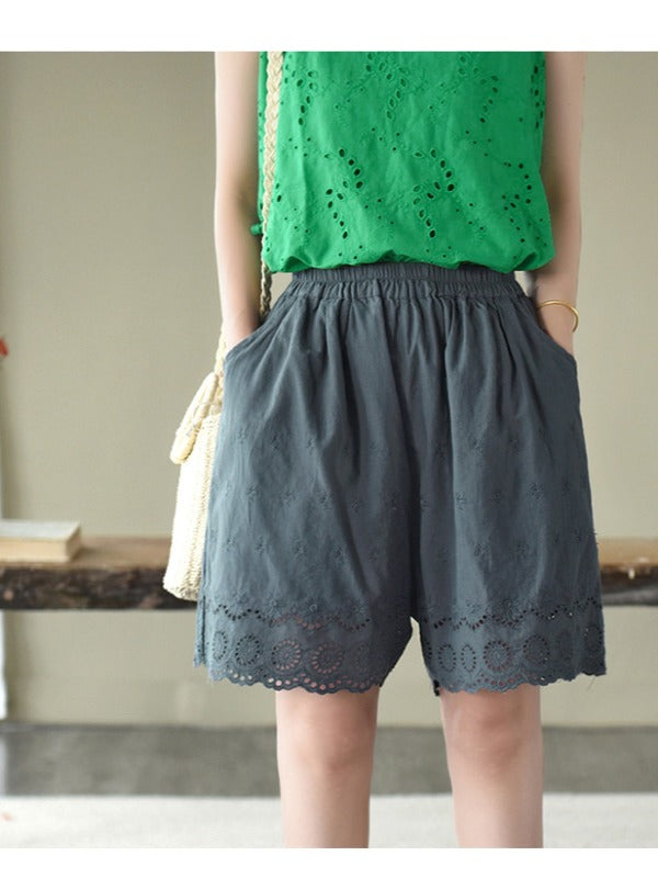 ARTISTIC RETRO HOLLOW EMBROIDERED SHORTS
