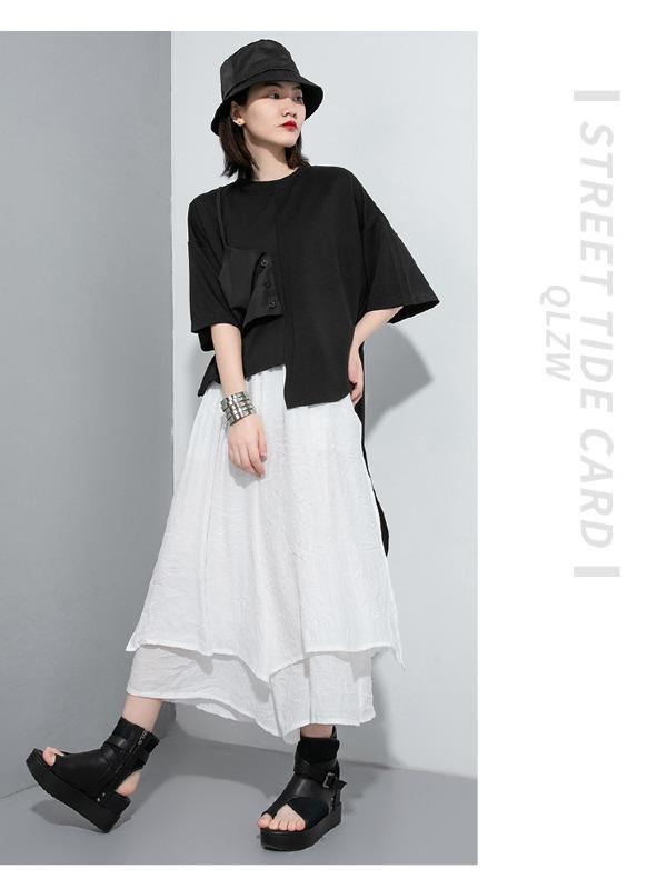 Simple Split-Joint Irregular T-Shirt