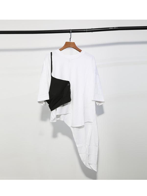 Simple Split-Joint Irregular T-Shirt