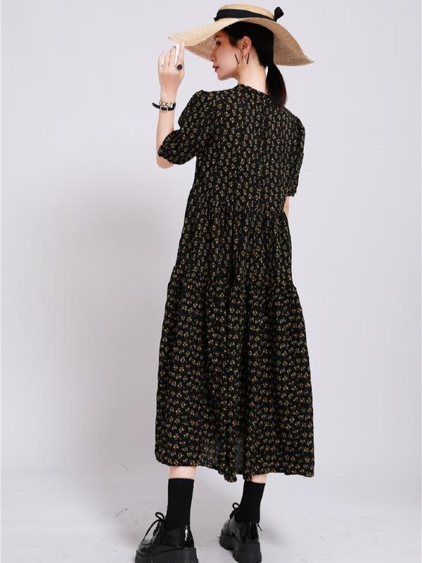 Fashion Floral Bishop Sleeve Dress