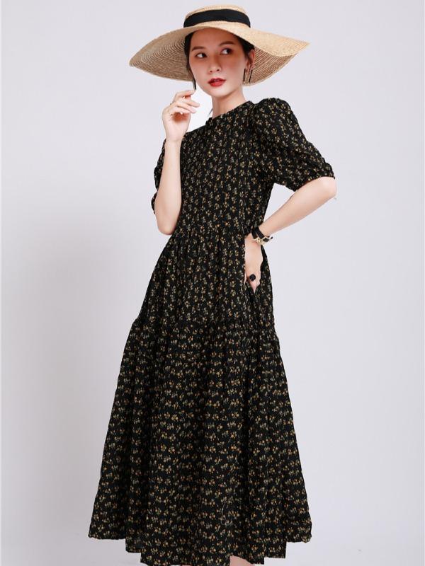 Fashion Floral Bishop Sleeve Dress