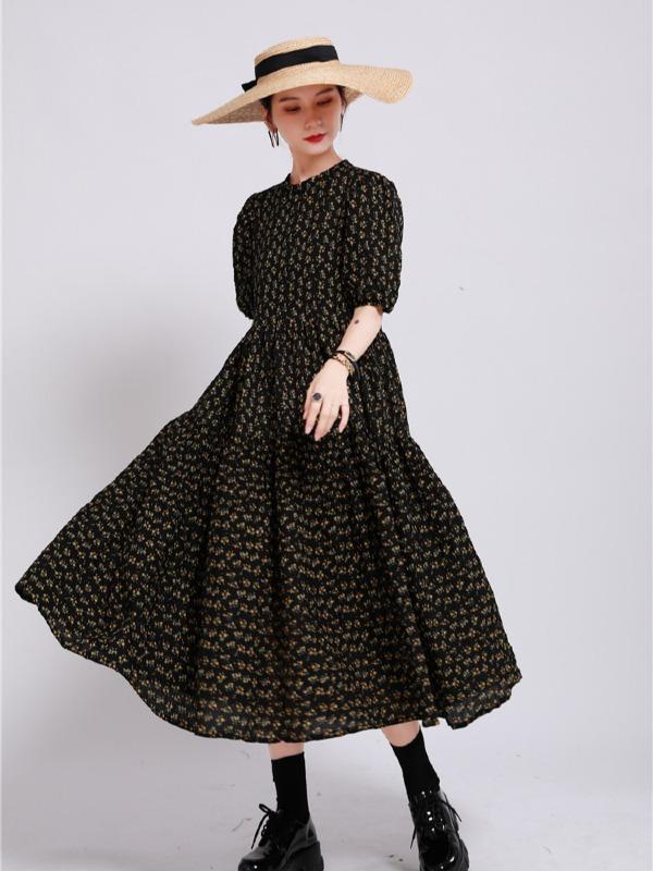 Fashion Floral Bishop Sleeve Dress