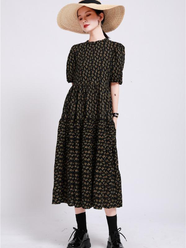 Fashion Floral Bishop Sleeve Dress