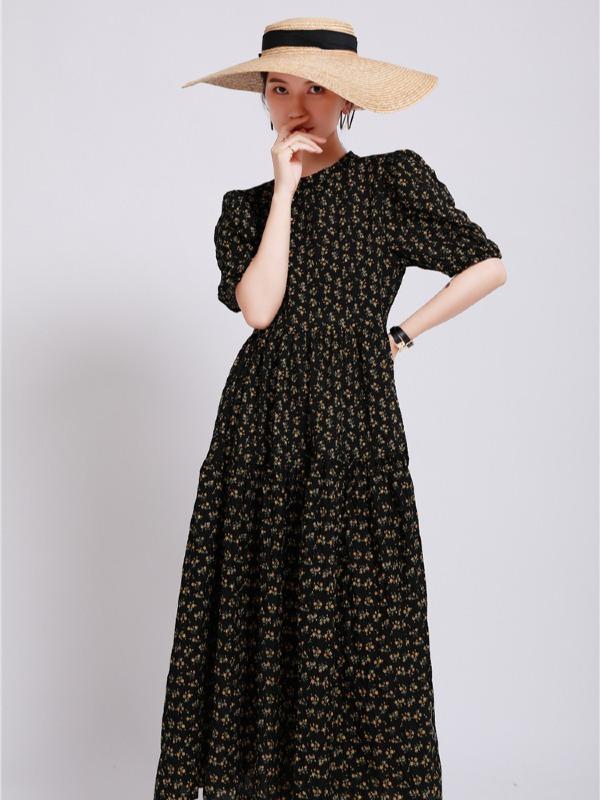 Fashion Floral Bishop Sleeve Dress