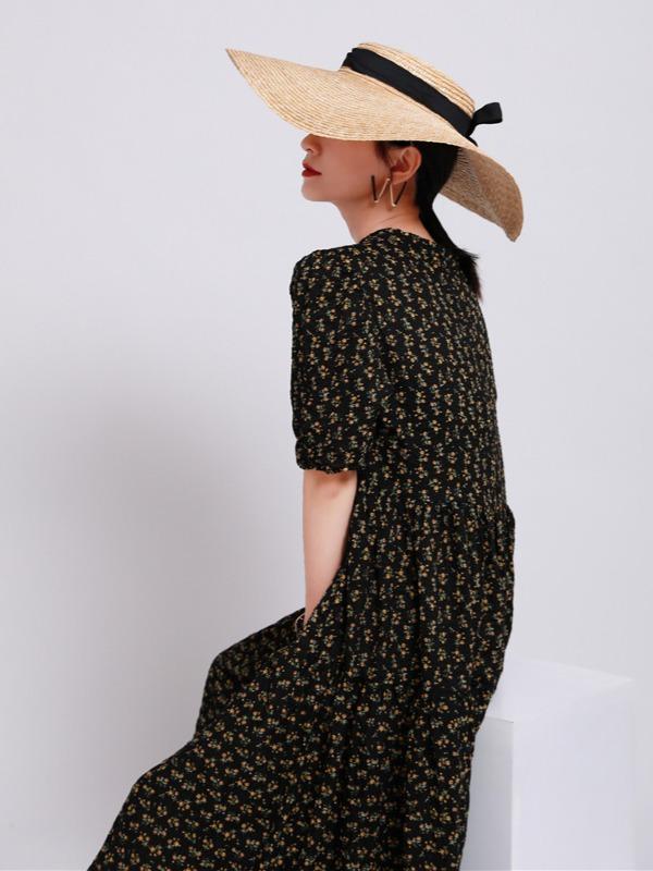 Fashion Floral Bishop Sleeve Dress