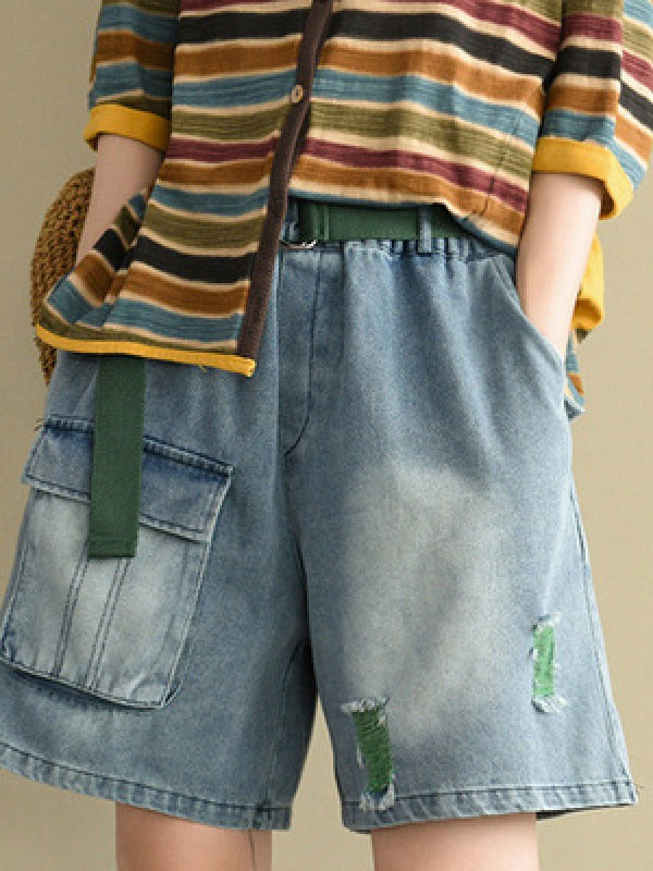 ARTISTIC HOLLOW DENIM WIDE LEG SHORTS