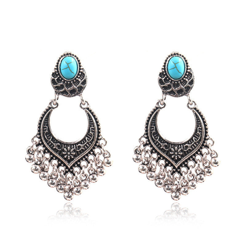 Vintage geometric round bead tassel earrings