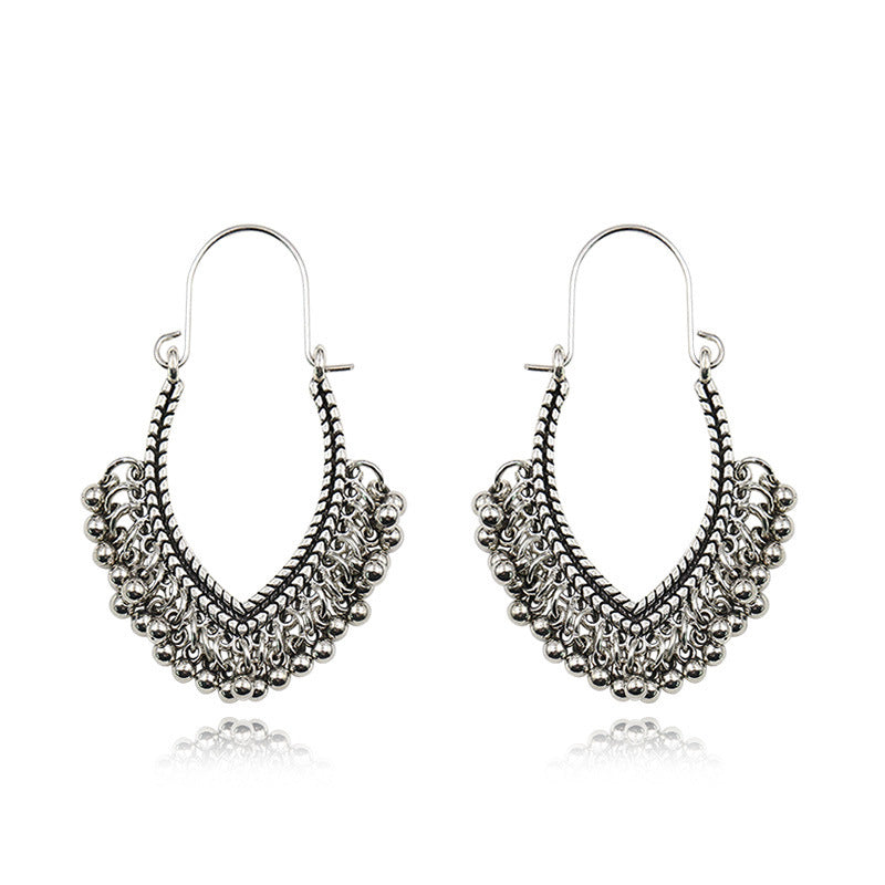 Vintage geometric round bead tassel earrings