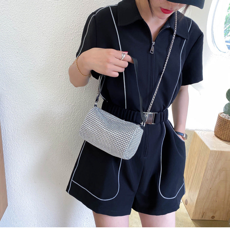 Fashionable messenger bag with bright diamond