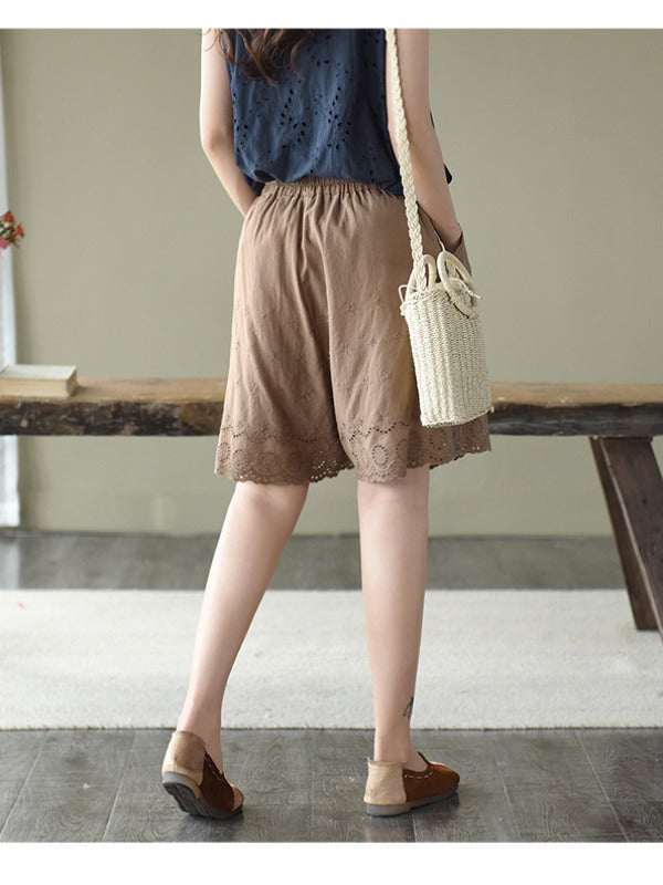 ARTISTIC RETRO HOLLOW EMBROIDERED SHORTS