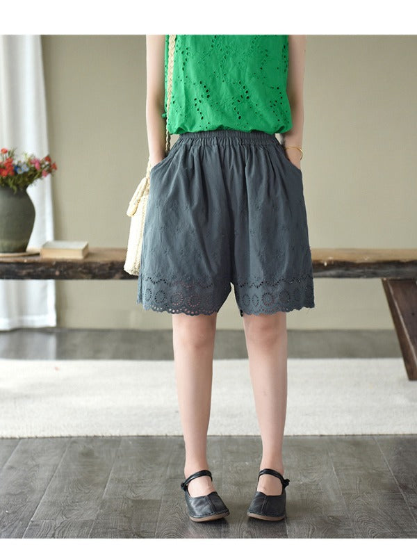 ARTISTIC RETRO HOLLOW EMBROIDERED SHORTS