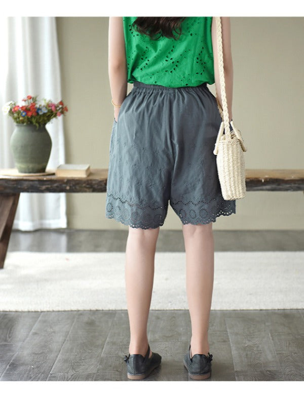 ARTISTIC RETRO HOLLOW EMBROIDERED SHORTS