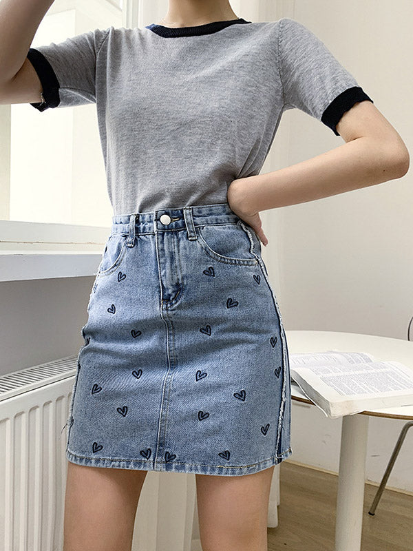 Casual Knitting Round-Neck Contrast Color T-Shirts Tops