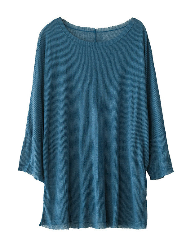 Casual Solid Round-Neck Knitting T-Shirts Tops
