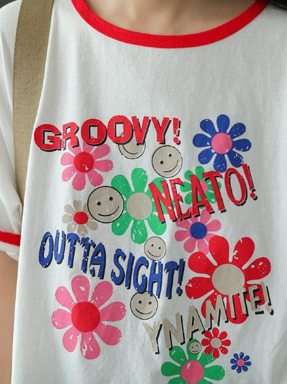 Retro Loose Round Neck Short Sleeve Top