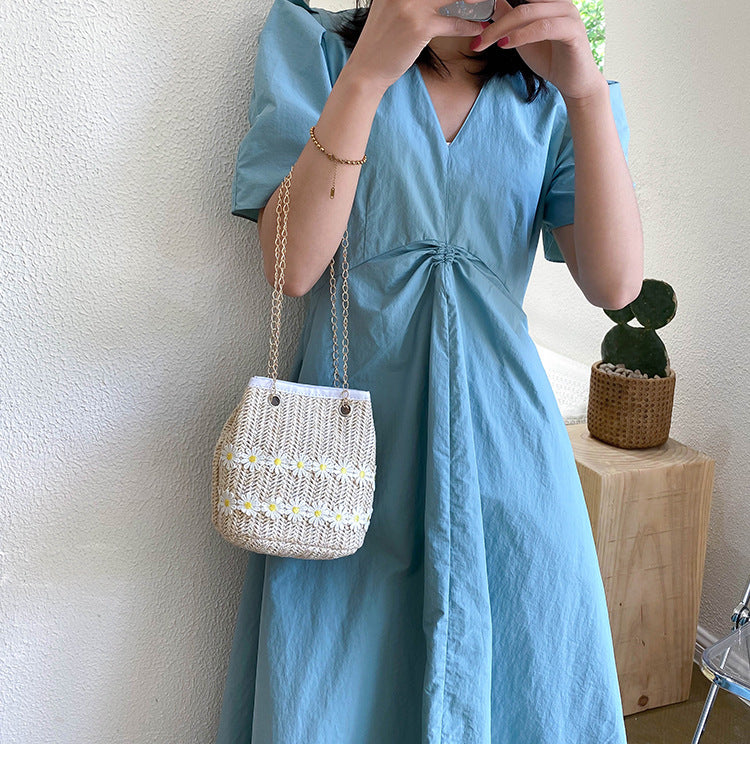 Straw bucket bag national style messenger bag