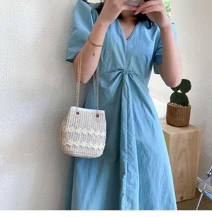 Straw bucket bag national style messenger bag