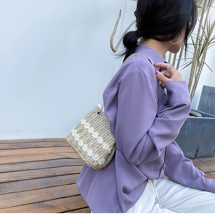 Straw bucket bag national style messenger bag