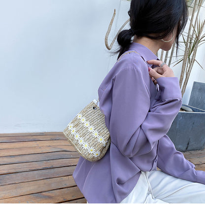 Straw bucket bag national style messenger bag