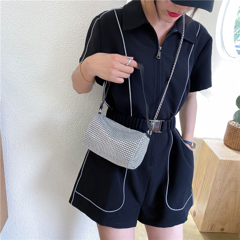 Fashionable messenger bag with bright diamond