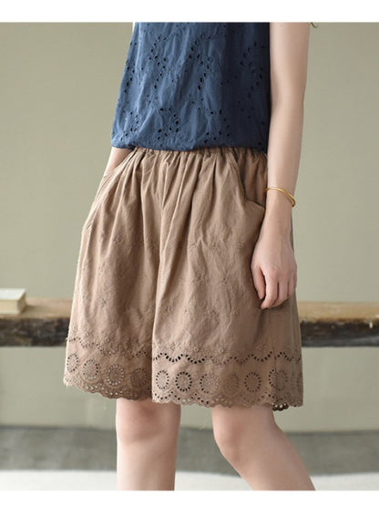 ARTISTIC RETRO HOLLOW EMBROIDERED SHORTS