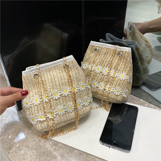 Straw bucket bag national style messenger bag